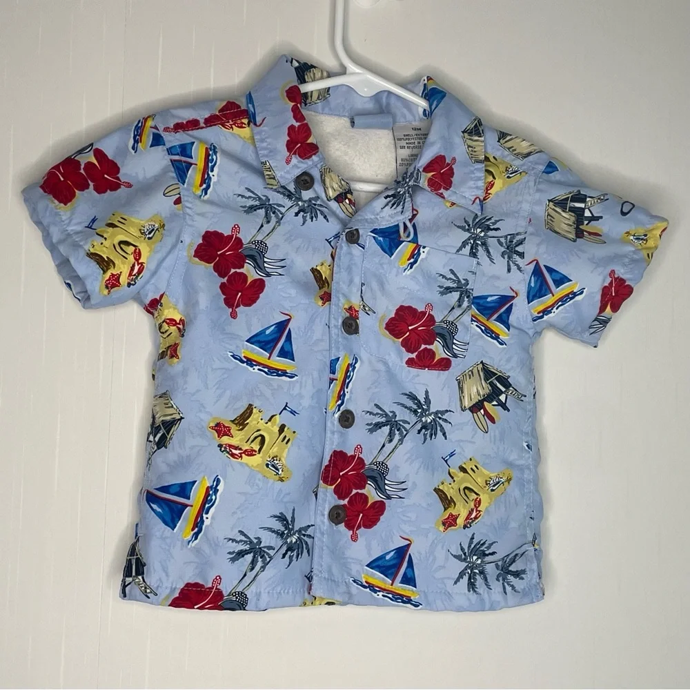 Op Sport 2 Piece Hawaiian Print Swim Terry Lined Top with Trunks 12M Y2K ✔️Flaw